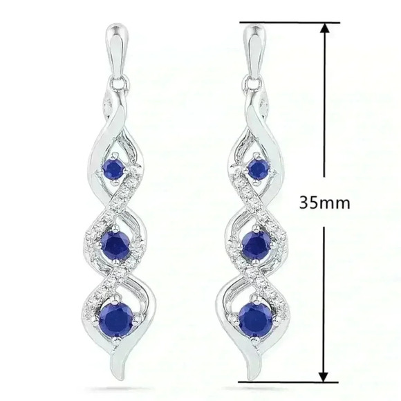 New Gorgeous Sterling Silver Blue White Sapphires Drop Earrings